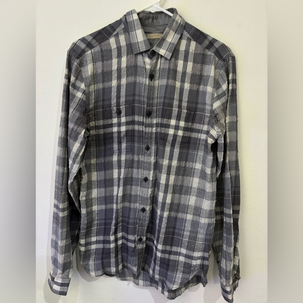Burberry Button Down Size Small Grey and White Checkered Plaid Pattern